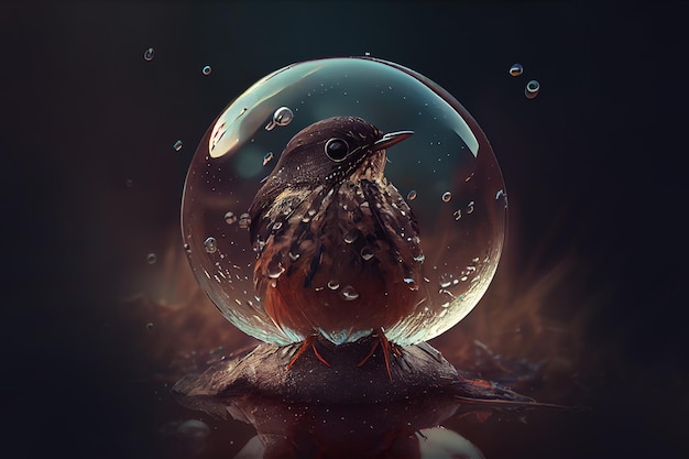 Bird under rain Generative Ai