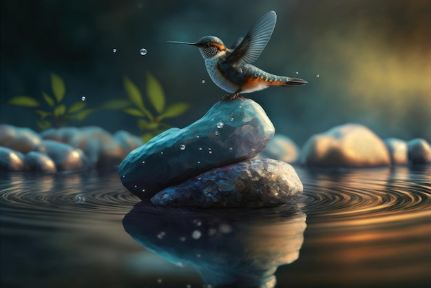 Птица на камне в воде