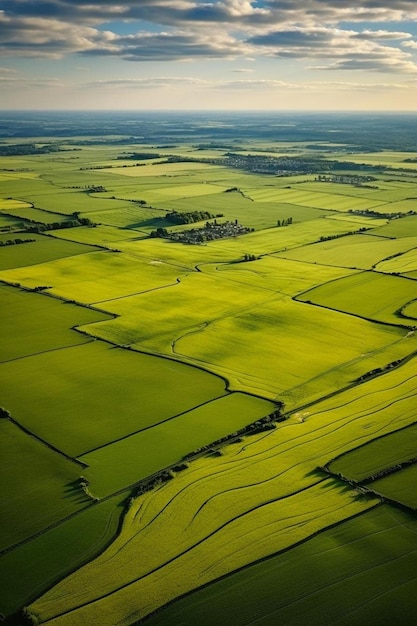 bird s eye view of agricultural area and green wavy fields in sunny day