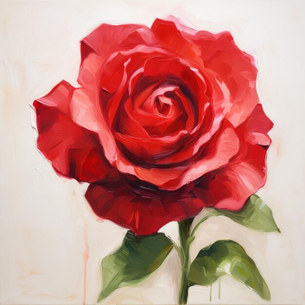 Foto la bellezza affascinante di una singolare rosa rossa dipinta a olio su una tela bianca
