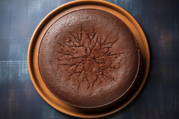 Bird s eye view of a cylindrical chocolate cake