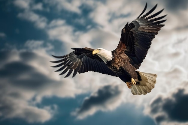 A Bird's Eye View Eagle in Flight Above the Clouds Generative AI