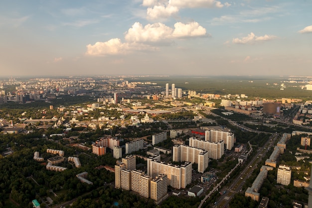 Bird's-eye view of Moscow. View from the viewing restaurant of the Ostankino TV tower.