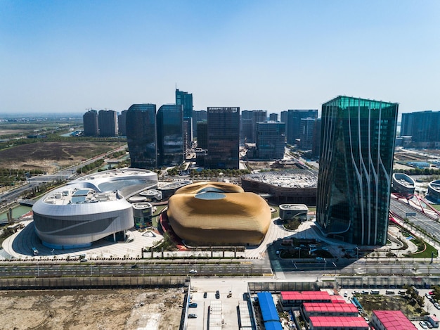 A bird's eye view of suzhou at dusk