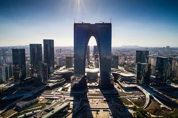 Foto una vista a volo d'uccello di suzhou al crepuscolo