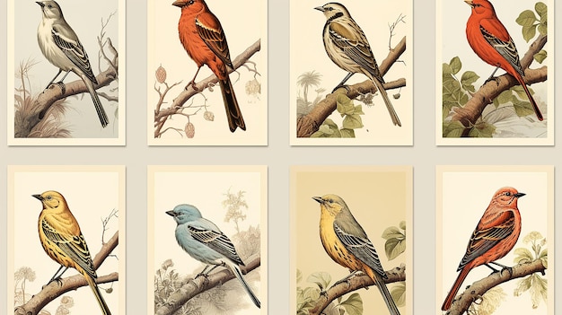 Photo the bird set of posters with birds engraved images and typography beautifully made with generative