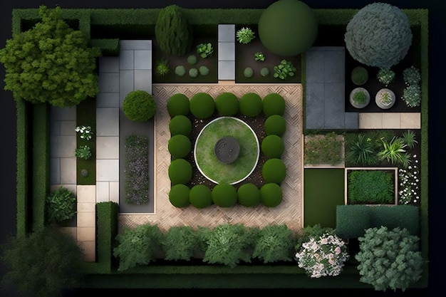 Фото Вид с высоты птичьего полета на square garden design ai