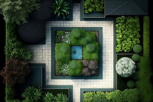 Фото Вид с высоты птичьего полета на square garden design ai