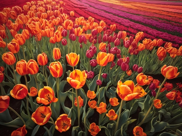 A Bird'sEye View of a Vibrant Tulip Field