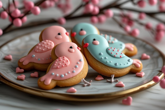 Bird Shaped Iced Cookies on Elegant Plate