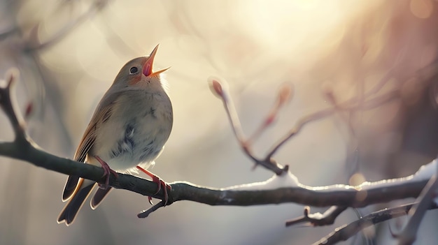 Photo bird singing on branch generative ai