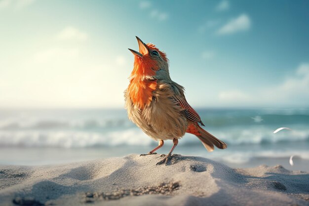 Bird singing on the sand