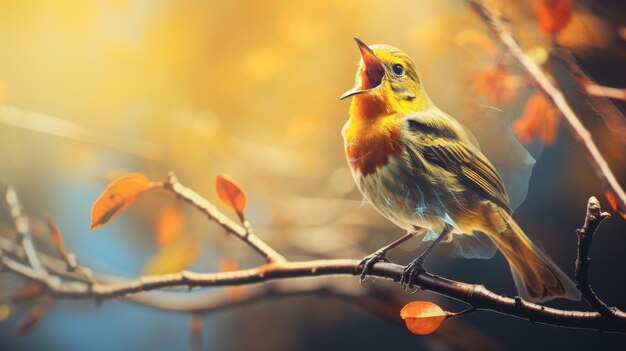 Photo bird singing on tree branch