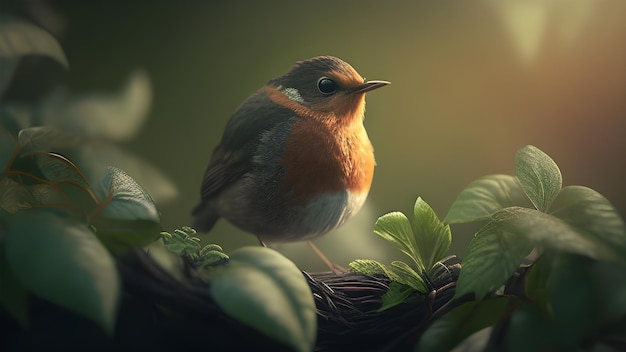 A bird sits on a branch in the sunlight.