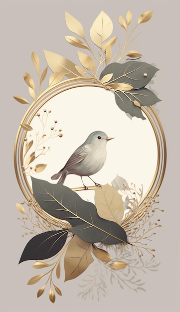 Foto un uccello si siede su un ramo con foglie e oro.