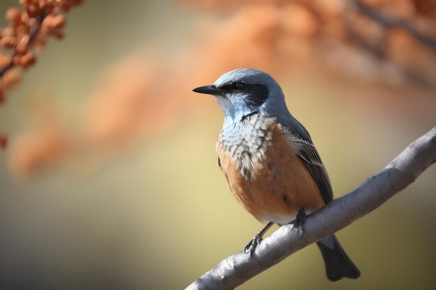 A bird sits on a branch