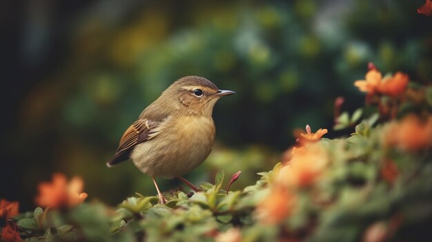 A bird sits on a bush with a green background