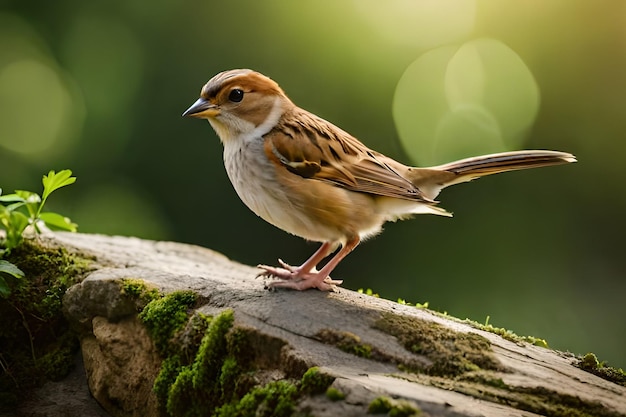 A bird sits on a log in the forest.