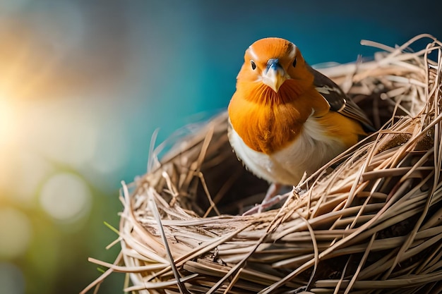 A bird sits in a nest with the word " nest " on it.