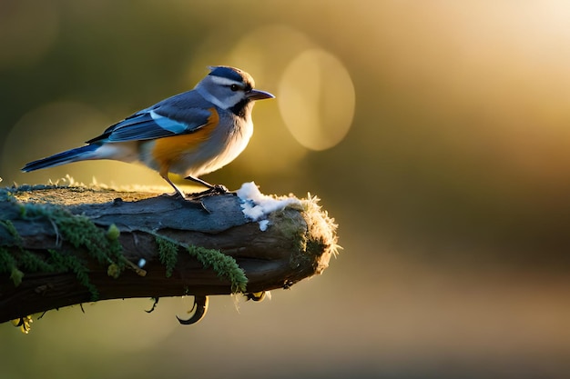 A bird sits on a perch in the sun