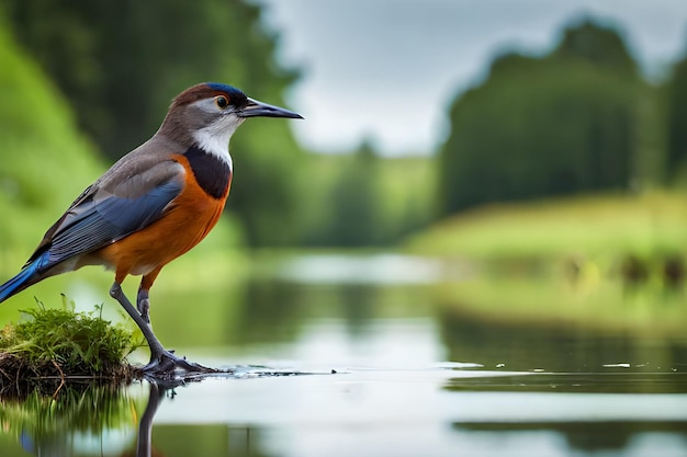 鳥が池の岩の上に座っています。