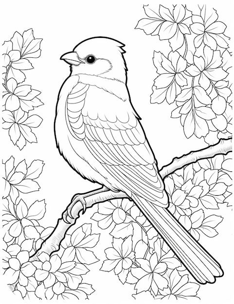 a bird sitting on a branch of a tree with flowers generative ai