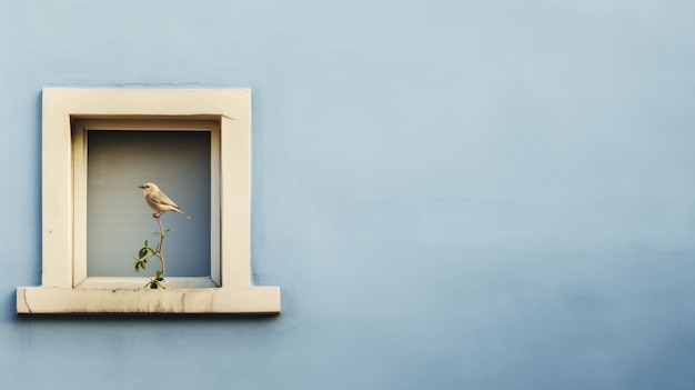 a bird sitting on a branch in a window