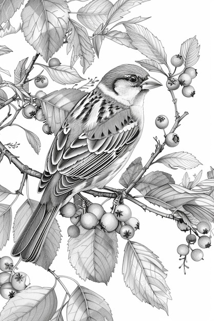 Foto un uccello seduto su un ramo con mele generative ai