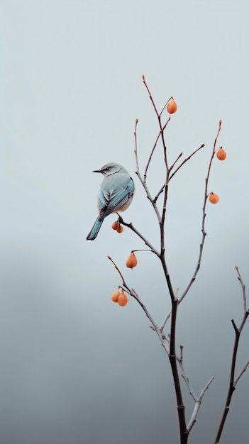 a bird sitting on a branch with berries