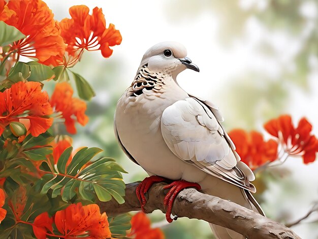 Foto un uccello seduto sul ramo di un albero da fiore