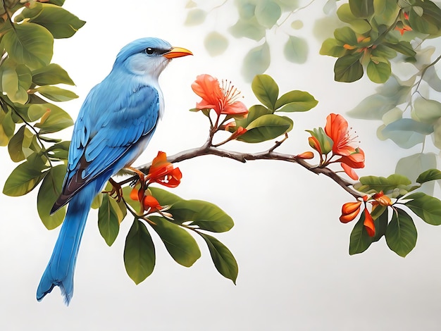 Bird sitting on flower tree branch