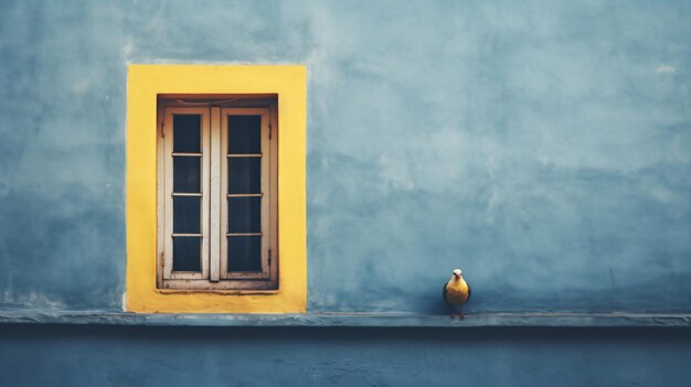 a bird sitting on a ledge next to a window