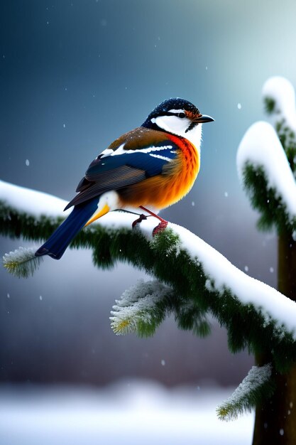 A bird on a snowy branch