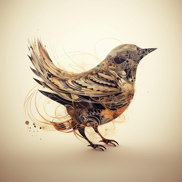 bird and sparrow vector illustration Realistic hand drawn Painting On branche White iso