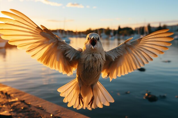 Bird Spreading Its Wings in the Sky