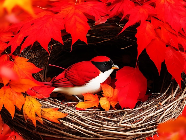 Un uccello in primavera su un ramo d'albero generativo ai