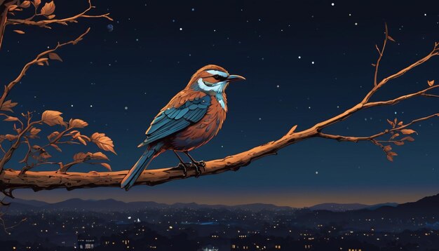 美しい夜に枝の上に立っている鳥 21