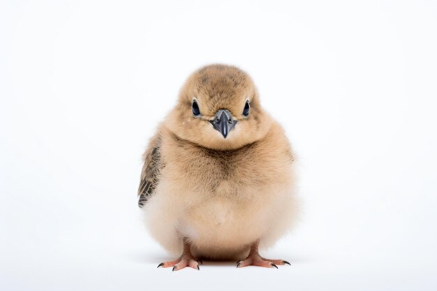 a bird standing on a white surface with a white background