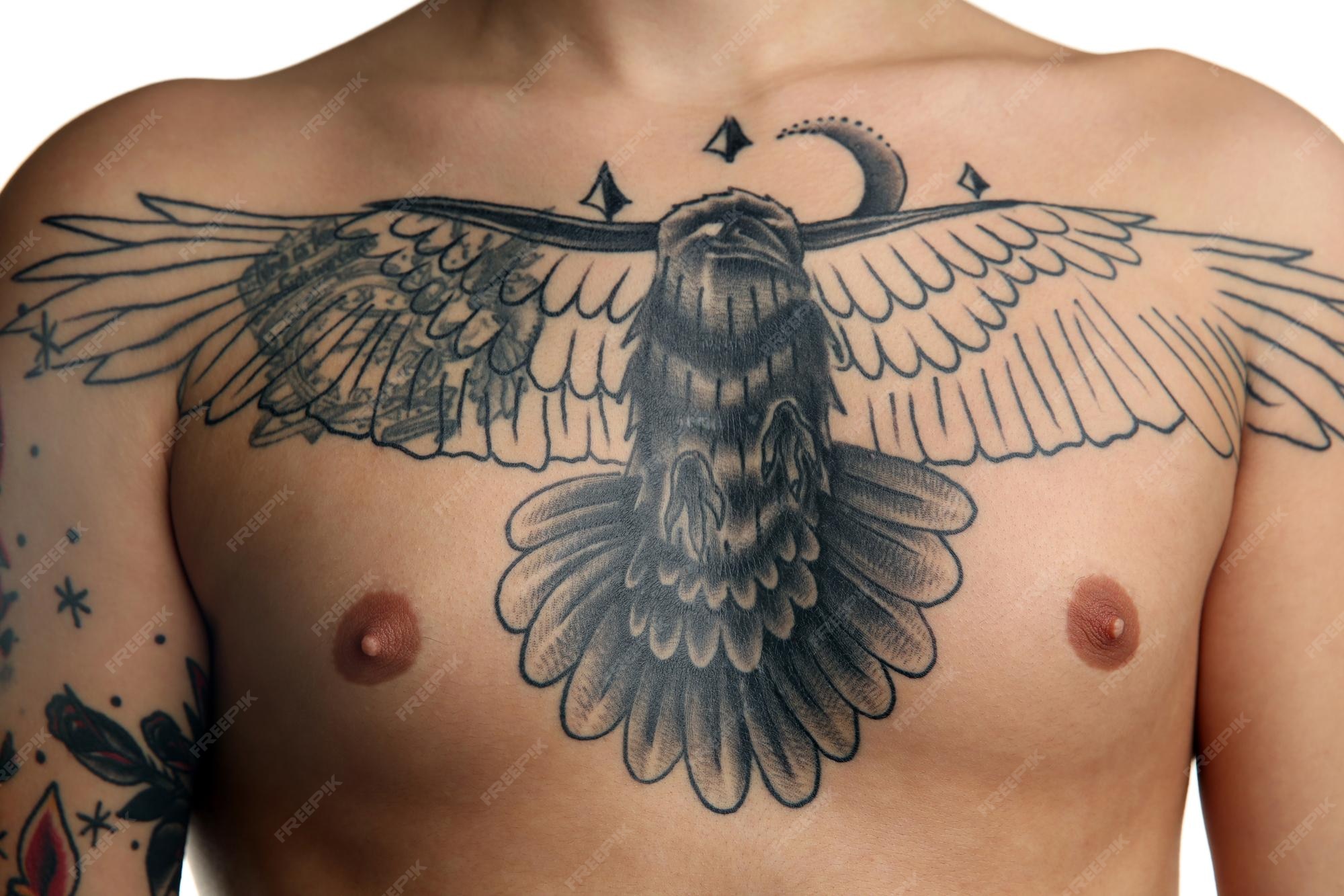 Flying Bird Chest Tattoo