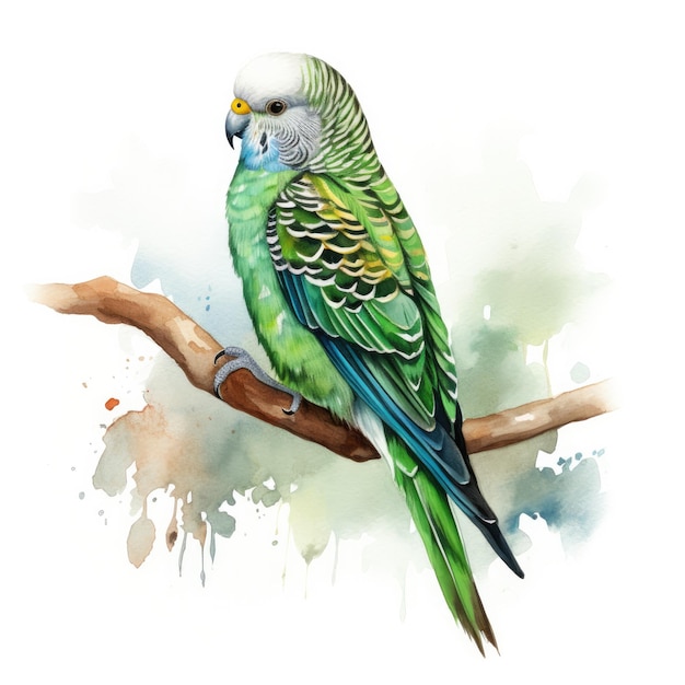 a bird that is on a branch with a watercolor background