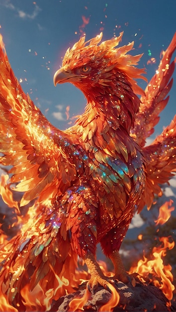 a bird that is in the fire with the flames of the fire