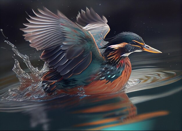 A bird that is swimming in the water