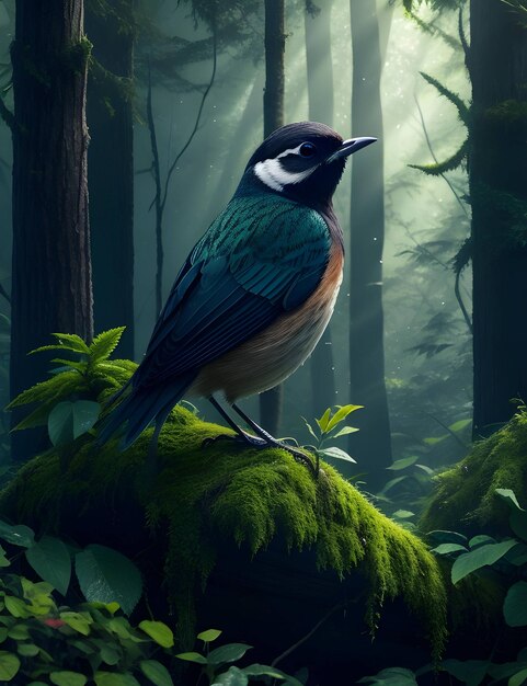 A bird on a tree branch with nature generated AI image