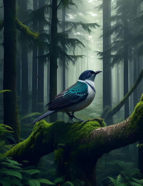 A bird on a tree branch with nature generated AI image