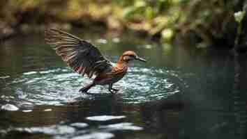 Photo bird in the water unaware of the danger below