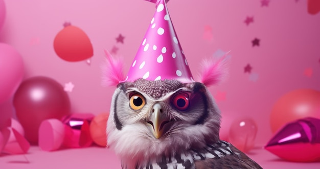 a bird wearing a party hat