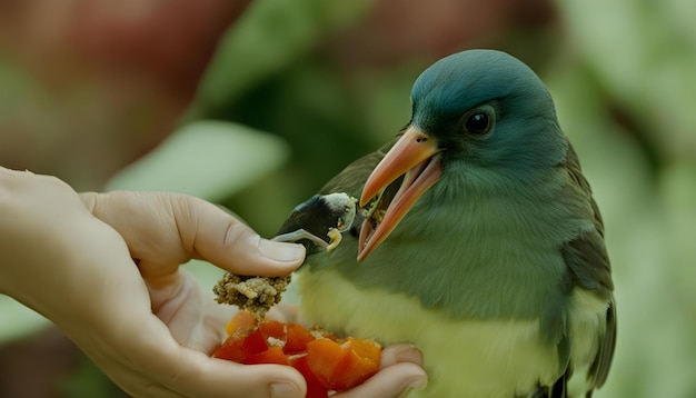 Photo a bird with a beak that is eating some food