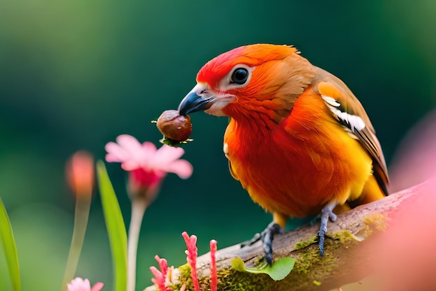 くちばしにベリーをくわえた鳥