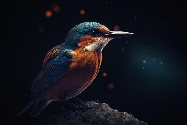 Premium Photo | A bird with a black background and a blue and orange