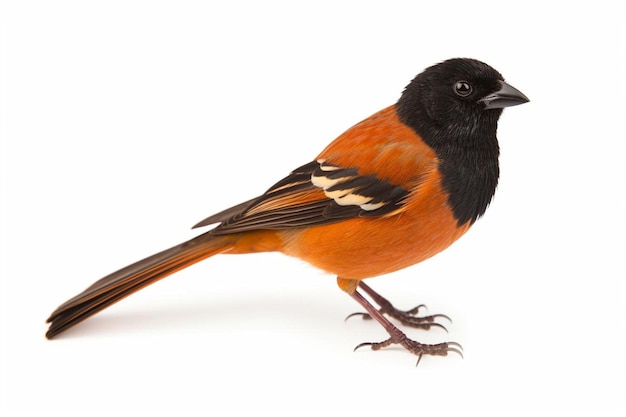 a bird with a black beak and orange feathers